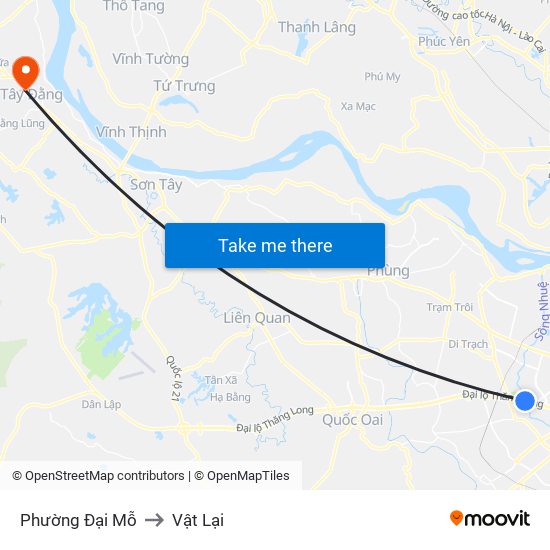 Phường Đại Mỗ to Vật Lại map