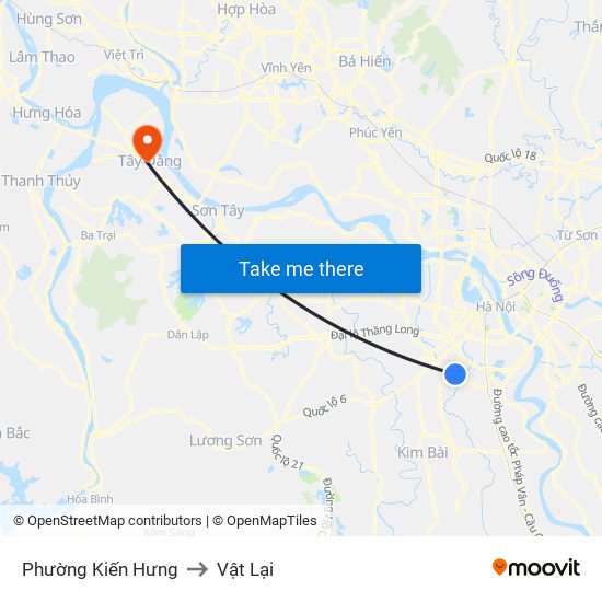 Phường Kiến Hưng to Vật Lại map