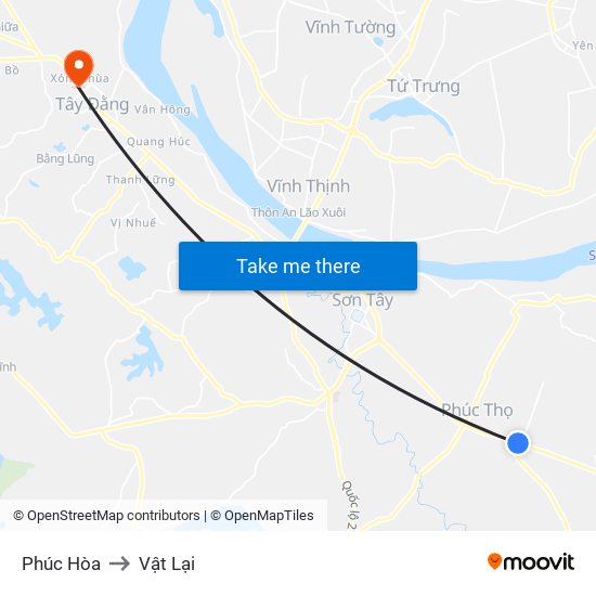 Phúc Hòa to Vật Lại map