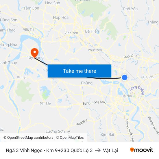 Ngã 3 Vĩnh Ngọc - Km 9+230 Quốc Lộ 3 to Vật Lại map