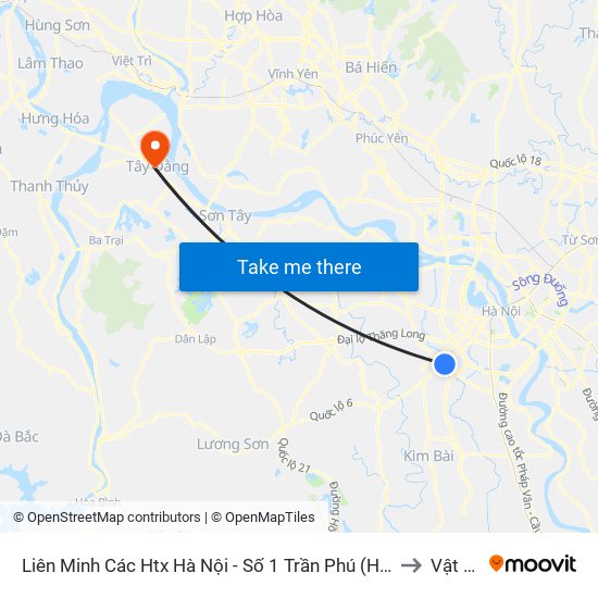 Liên Minh Các Htx Hà Nội - Số 1 Trần Phú (Hà Đông) to Vật Lại map