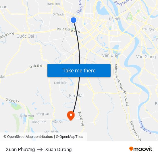 Xuân Phương to Xuân Dương map