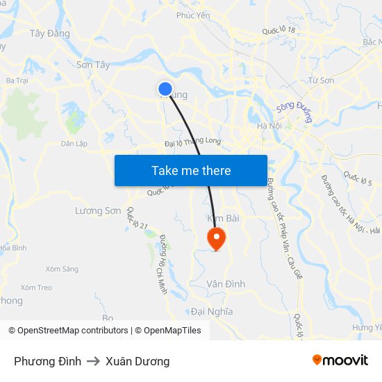 Phương Đình to Xuân Dương map