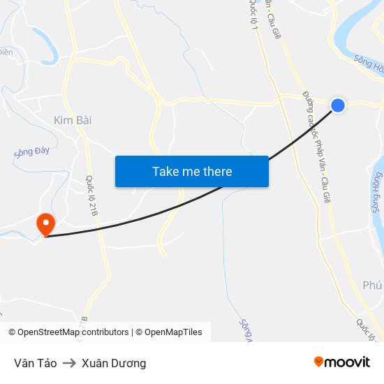 Vân Tảo to Xuân Dương map