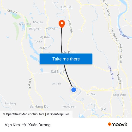 Vạn Kim to Xuân Dương map