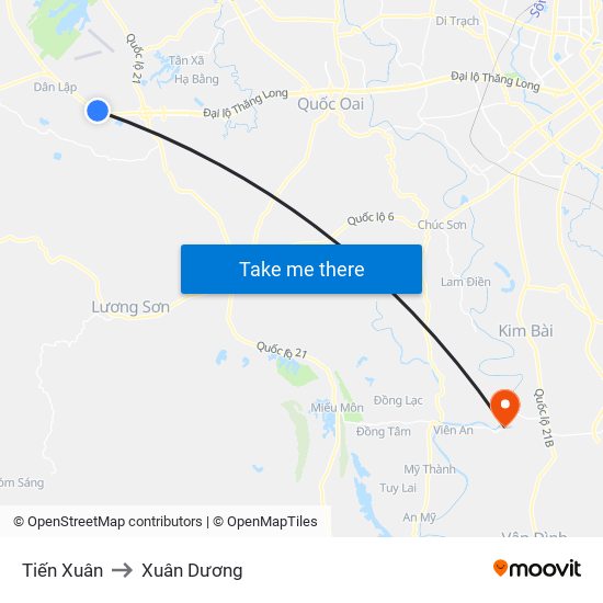 Tiến Xuân to Xuân Dương map