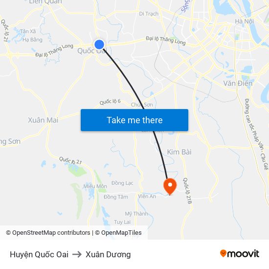 Huyện Quốc Oai to Xuân Dương map