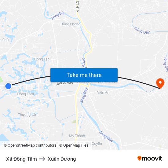 Xã Đồng Tâm to Xuân Dương map