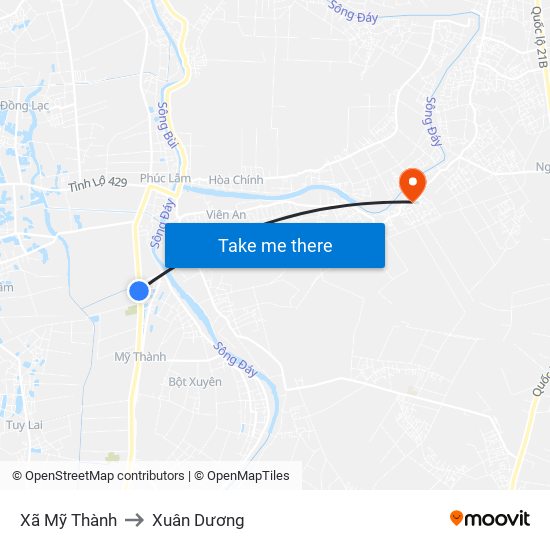 Xã Mỹ Thành to Xuân Dương map