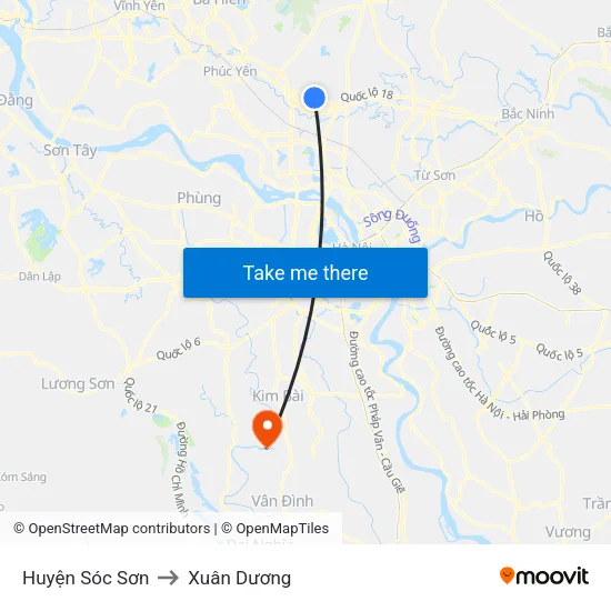 Huyện Sóc Sơn to Xuân Dương map