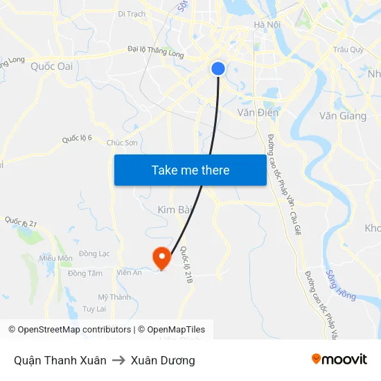 Quận Thanh Xuân to Xuân Dương map