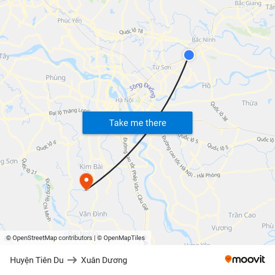 Huyện Tiên Du to Xuân Dương map