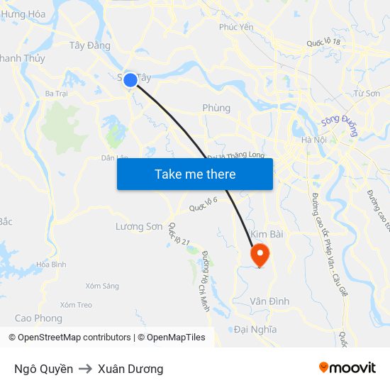 Ngô Quyền to Xuân Dương map