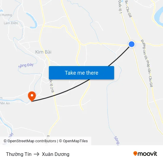Thường Tín to Xuân Dương map