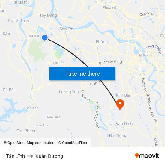 Tản Lĩnh to Xuân Dương map