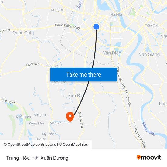 Trung Hòa to Xuân Dương map