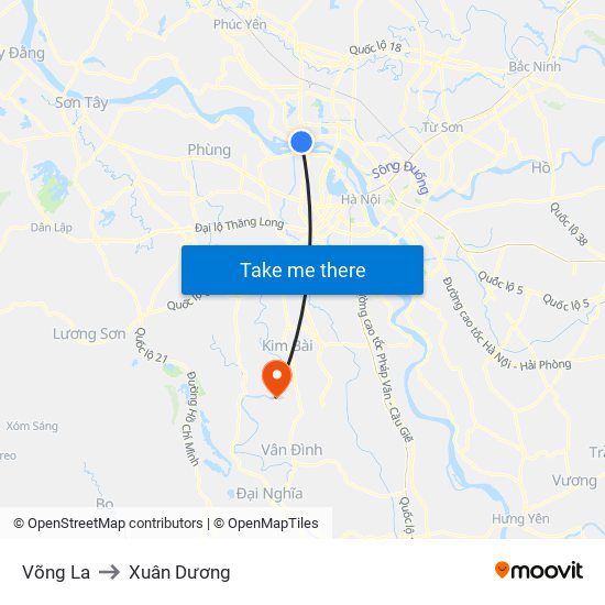 Võng La to Xuân Dương map