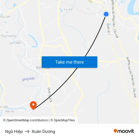 Ngũ Hiệp to Xuân Dương map