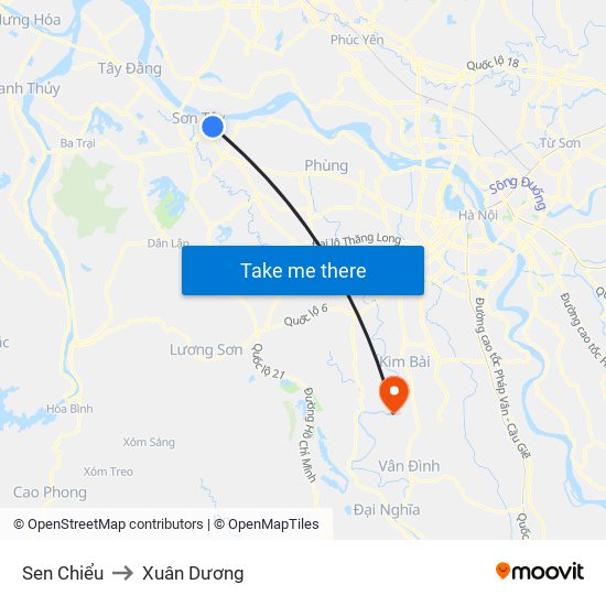 Sen Chiểu to Xuân Dương map