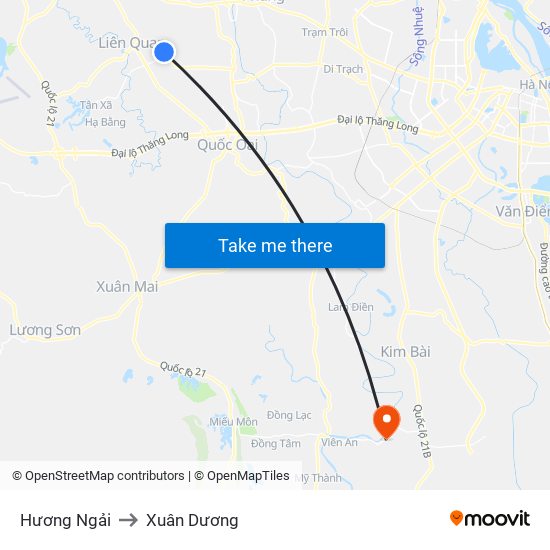 Hương Ngải to Xuân Dương map