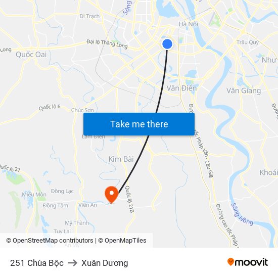 251 Chùa Bộc to Xuân Dương map