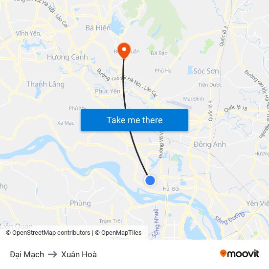 Đại Mạch to Xuân Hoà map