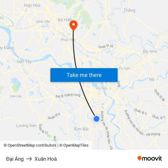 Đại Áng to Xuân Hoà map