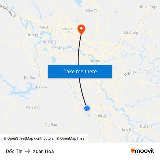 Đốc Tín to Xuân Hoà map