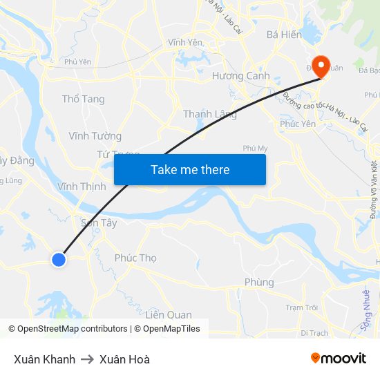 Xuân Khanh to Xuân Hoà map