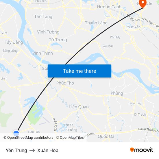 Yên Trung to Xuân Hoà map