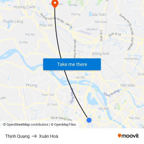 Thịnh Quang to Xuân Hoà map