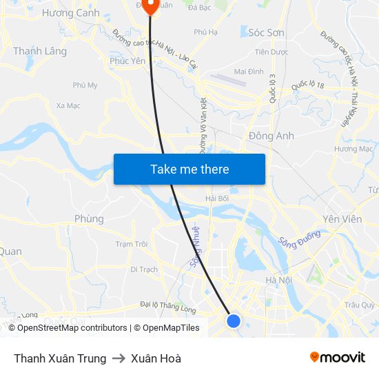 Thanh Xuân Trung to Xuân Hoà map