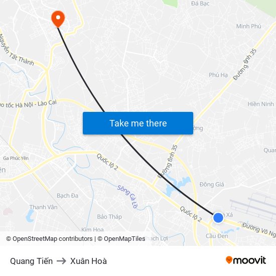 Quang Tiến to Xuân Hoà map