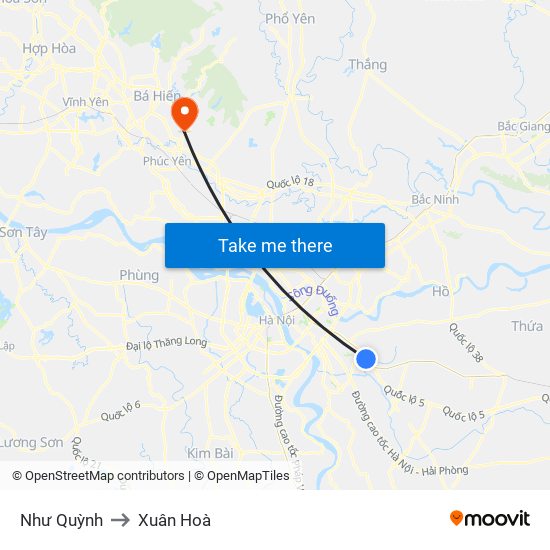 Như Quỳnh to Xuân Hoà map