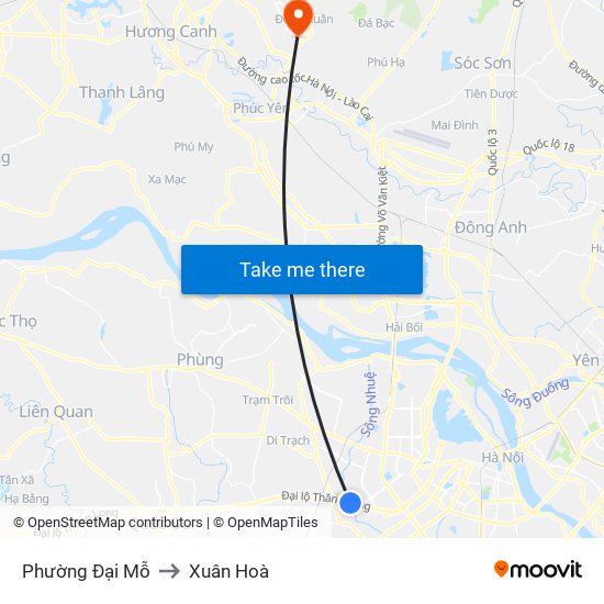 Phường Đại Mỗ to Xuân Hoà map