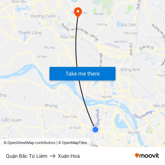 Quận Bắc Từ Liêm to Xuân Hoà map