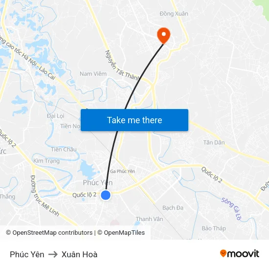 Phúc Yên to Xuân Hoà map