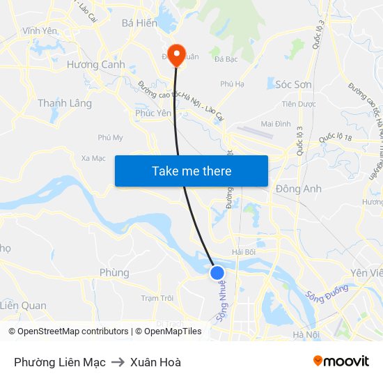 Phường Liên Mạc to Xuân Hoà map