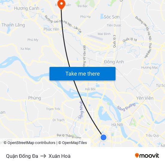 Quận Đống Đa to Xuân Hoà map