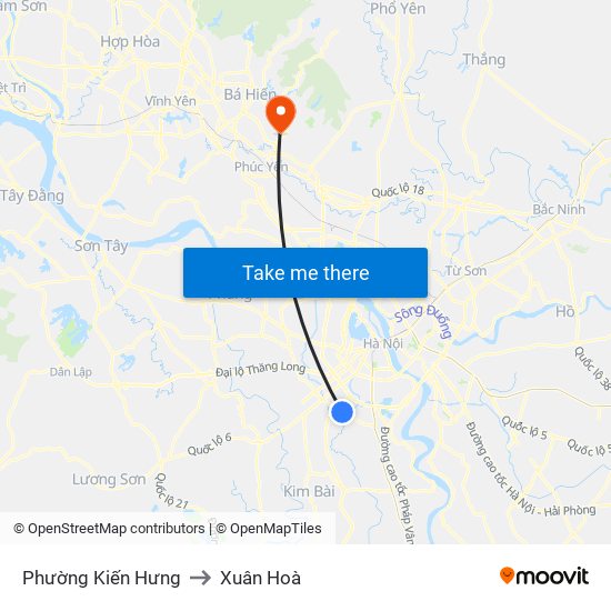 Phường Kiến Hưng to Xuân Hoà map