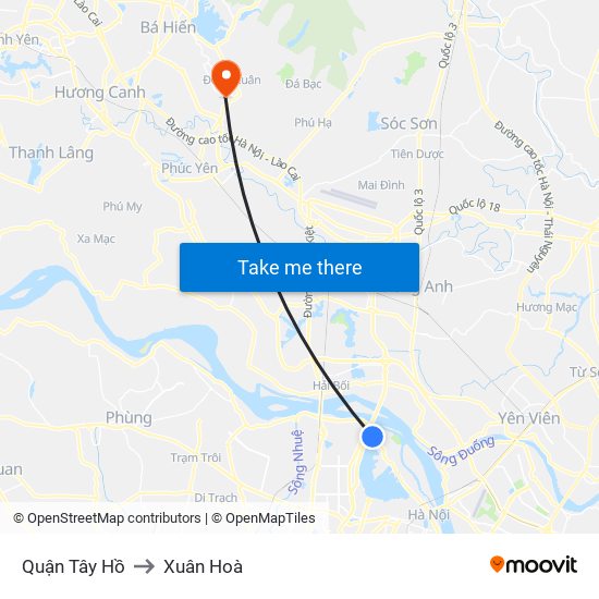 Quận Tây Hồ to Xuân Hoà map