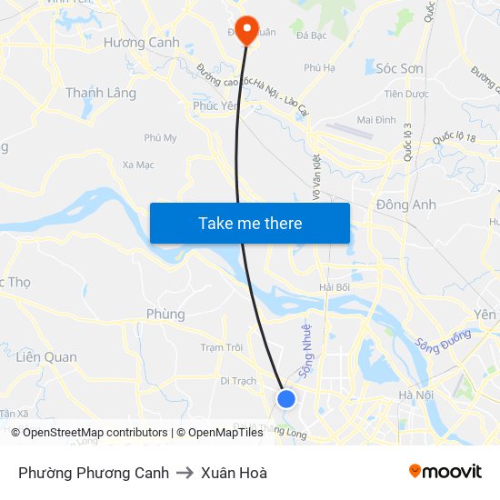 Phường Phương Canh to Xuân Hoà map