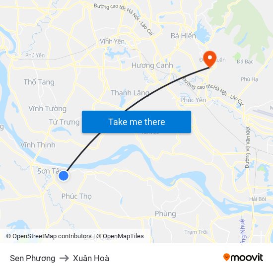 Sen Phương to Xuân Hoà map