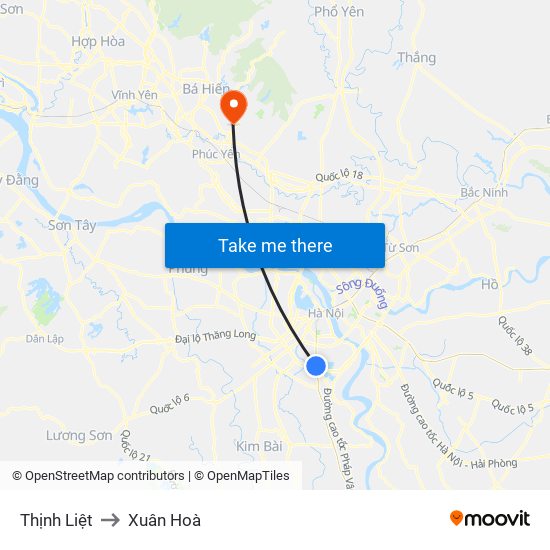 Thịnh Liệt to Xuân Hoà map