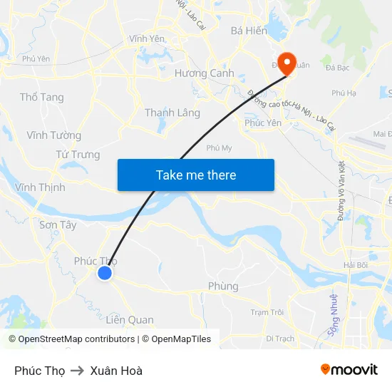 Phúc Thọ to Xuân Hoà map