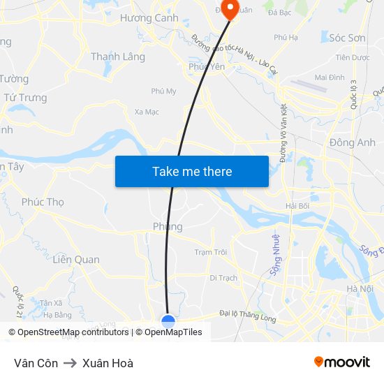 Vân Côn to Xuân Hoà map