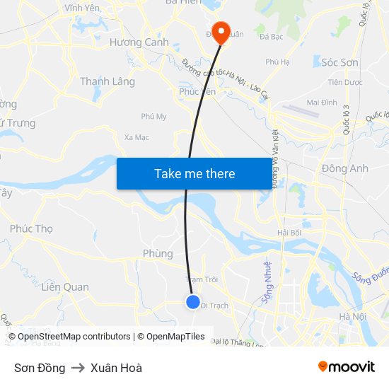 Sơn Đồng to Xuân Hoà map