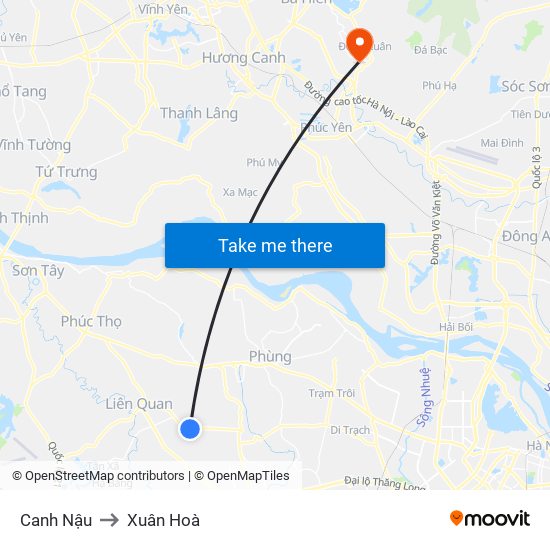 Canh Nậu to Xuân Hoà map