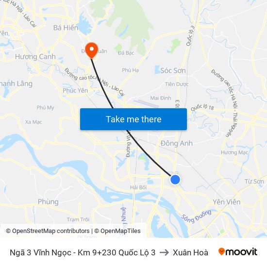 Ngã 3 Vĩnh Ngọc - Km 9+230 Quốc Lộ 3 to Xuân Hoà map