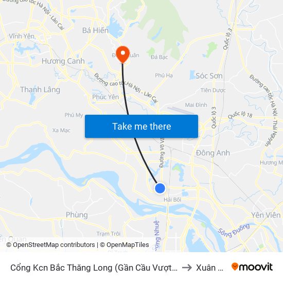 Cổng Kcn Bắc Thăng Long (Gần Cầu Vượt Bộ Hành) to Xuân Hoà map